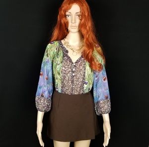 NWT Sheer Peacock Peasant 3/4 Sleeve Blouse